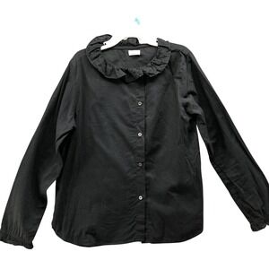 Ketiketa Girls Size 10 Long Sleeve Blouse Black Ruffle Collar Button Lightweight